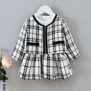 Toddler girl Shein tweed black and white contrast jacket with dress